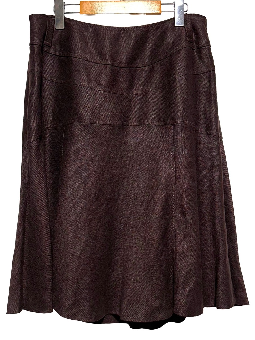 NYGÅRD Brown Linen Blend Metallic Midi Skirt Minimalist Office A-Line